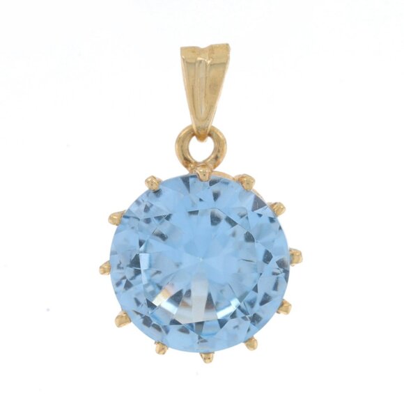 Yellow Gold Lab-Created Spinel Solitaire Pendant - 14k Round 6.30ct - Picture 1 of 4